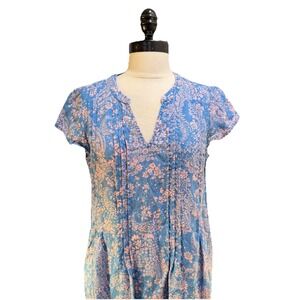 J.Jill Womens Size S 100% Linen Dress blue Paisley‎ Gauzy Pockets Pleated